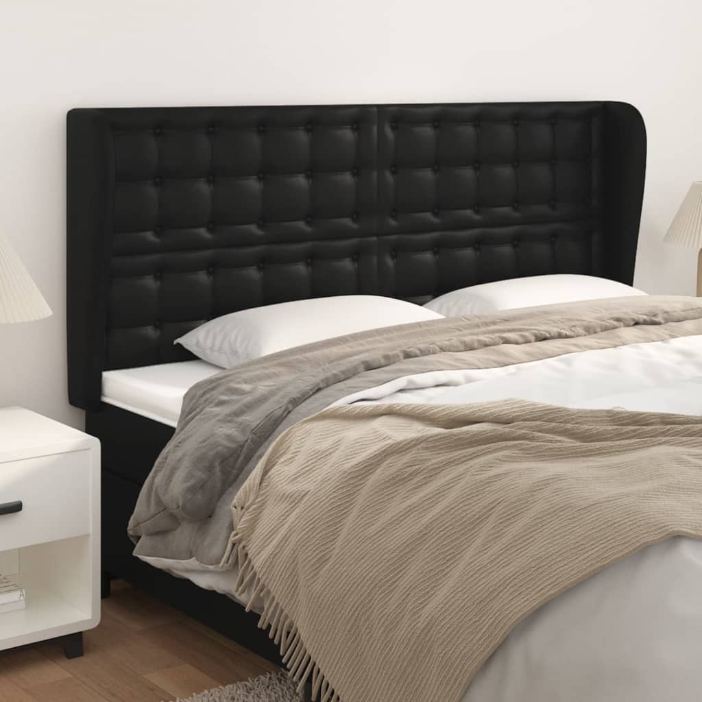 vidaXL Kopfteil mit Ohren Schwarz 163x23x118/128 cm Kunstleder