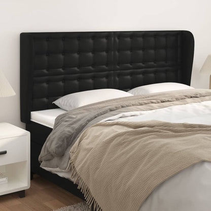vidaXL Kopfteil mit Ohren Schwarz 163x23x118/128 cm Kunstleder
