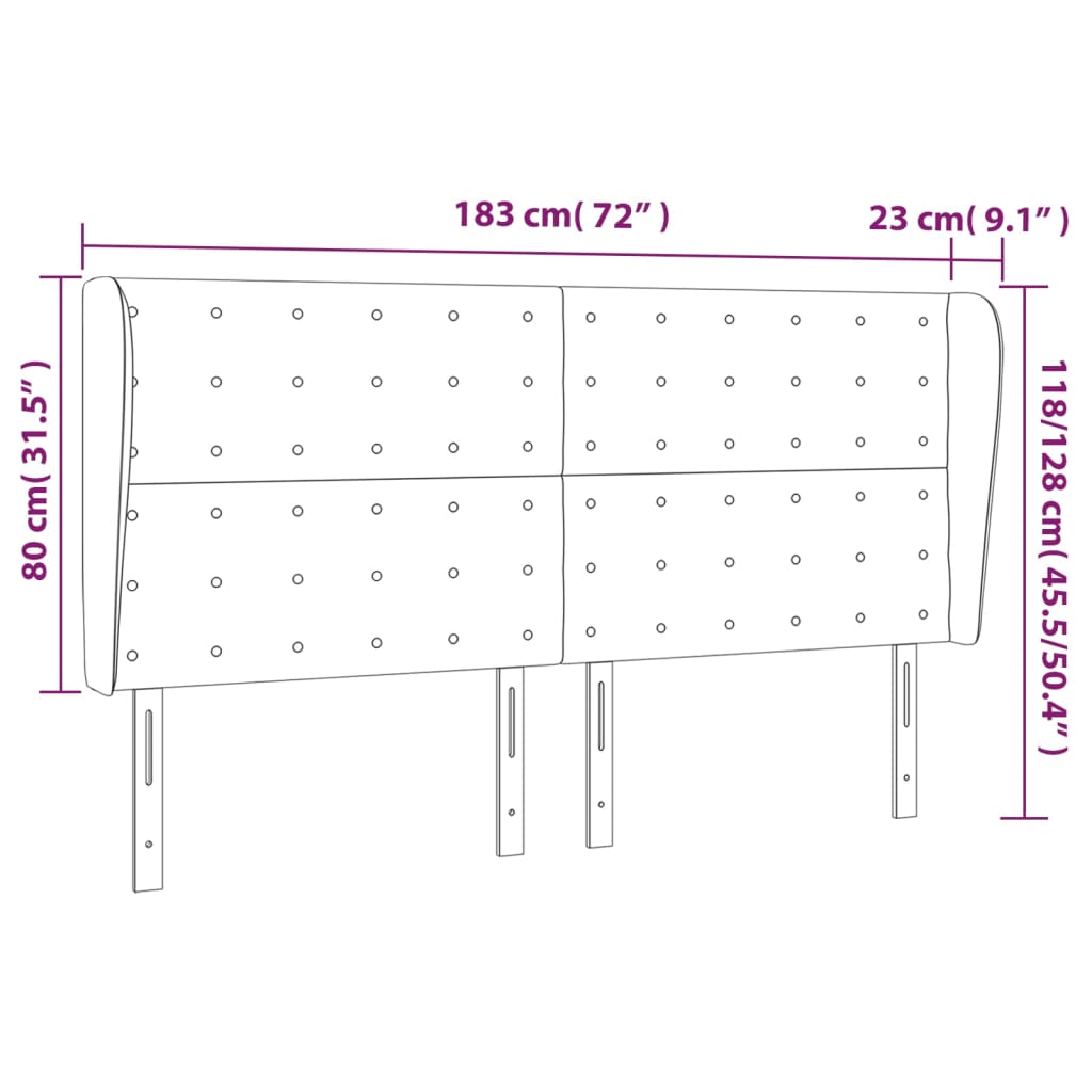 vidaXL Kopfteil mit Ohren Grau 183x23x118/128 cm Kunstleder