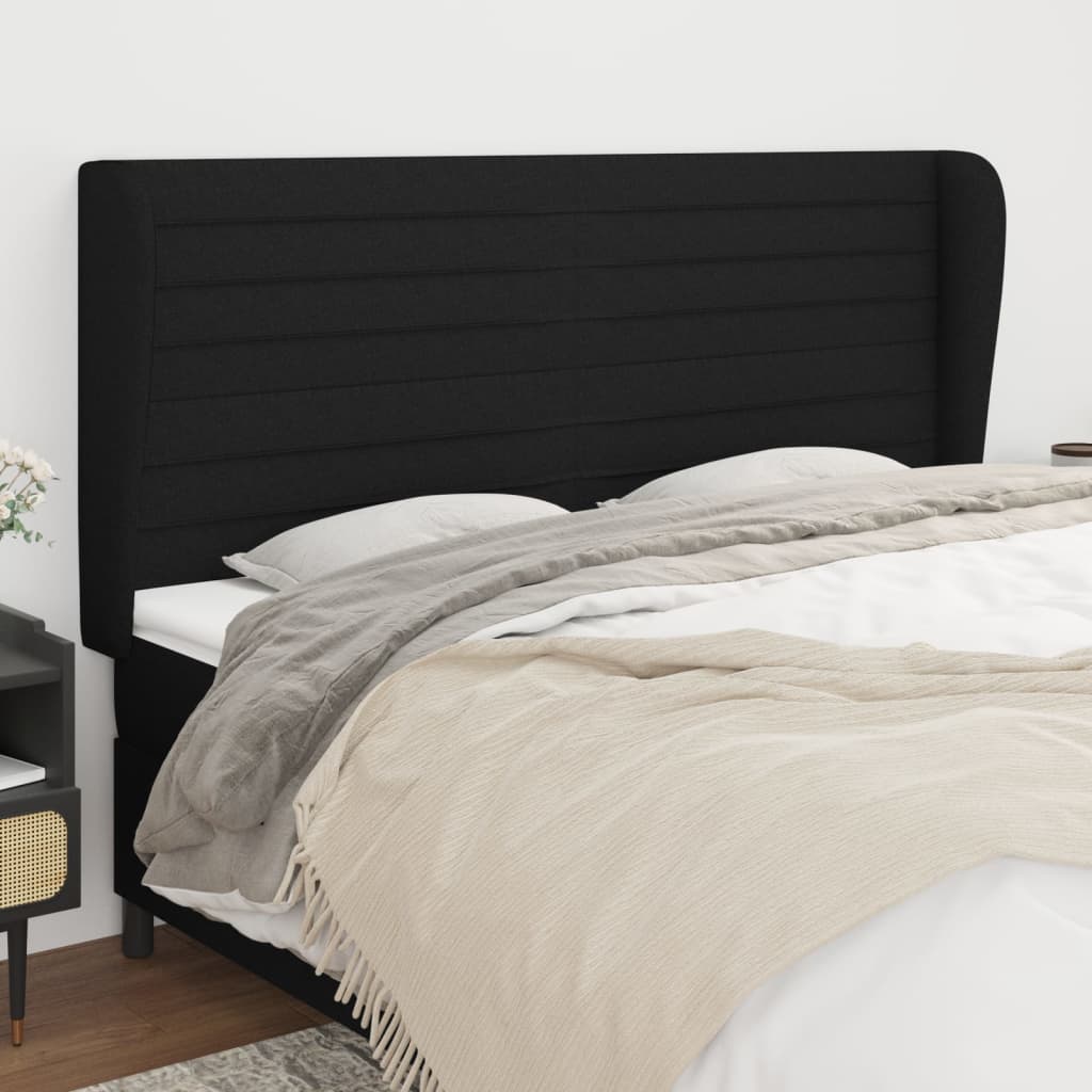 vidaXL Kopfteil mit Ohren Schwarz 203x23x118/128 cm Stoff