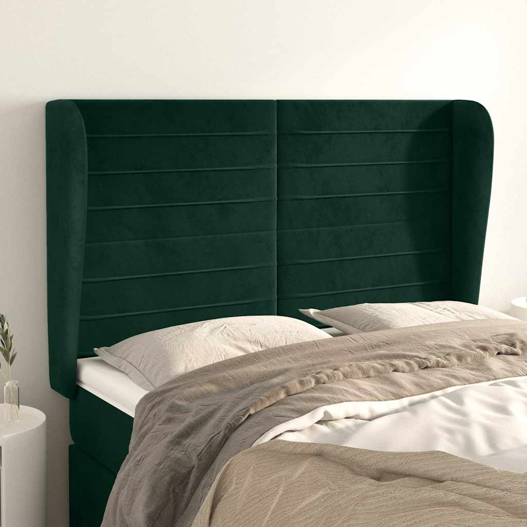 vidaXL Kopfteil mit Ohren Dunkelgrün 147x23x118/128 cm Samt
