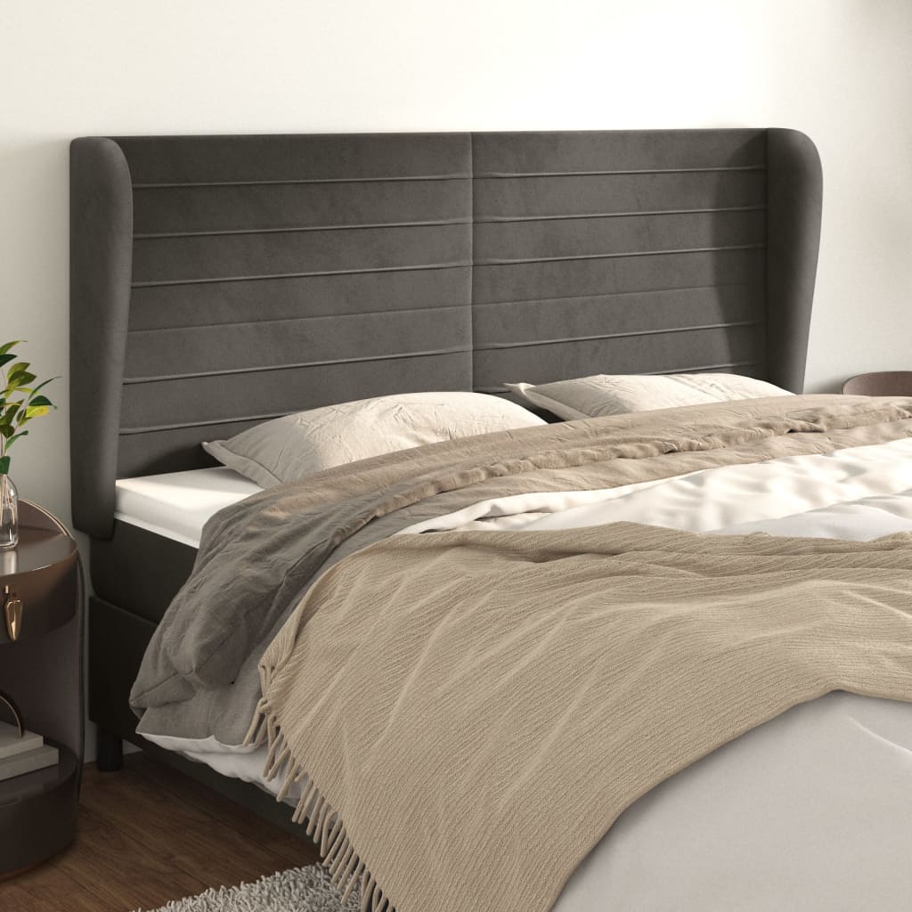 vidaXL Kopfteil mit Ohren Dunkelgrau 163x23x118/128 cm Samt