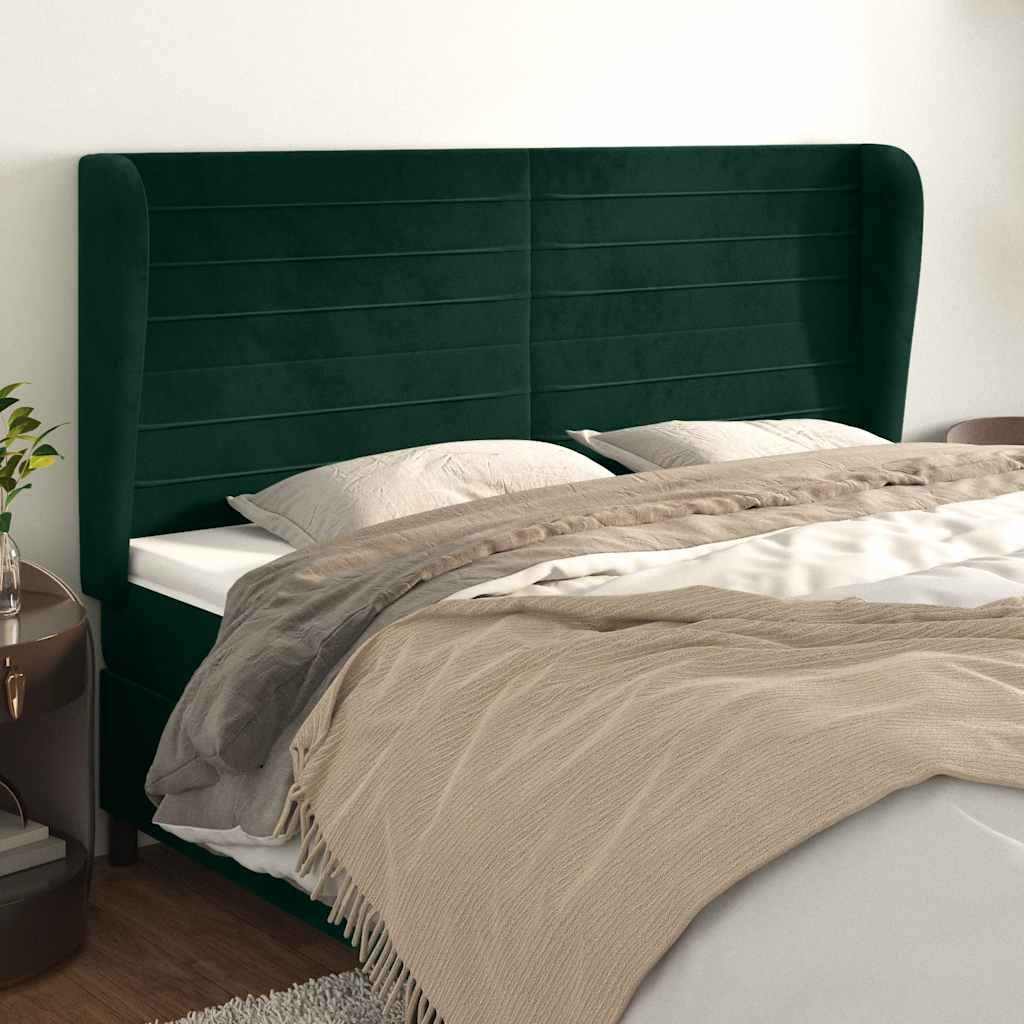 vidaXL Kopfteil mit Ohren Dunkelgrün 163x23x118/128 cm Samt