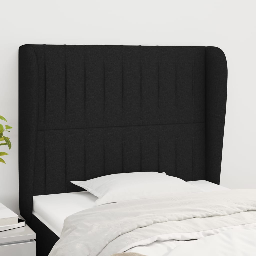 vidaXL Kopfteil mit Ohren Schwarz 103x23x118/128 cm Stoff