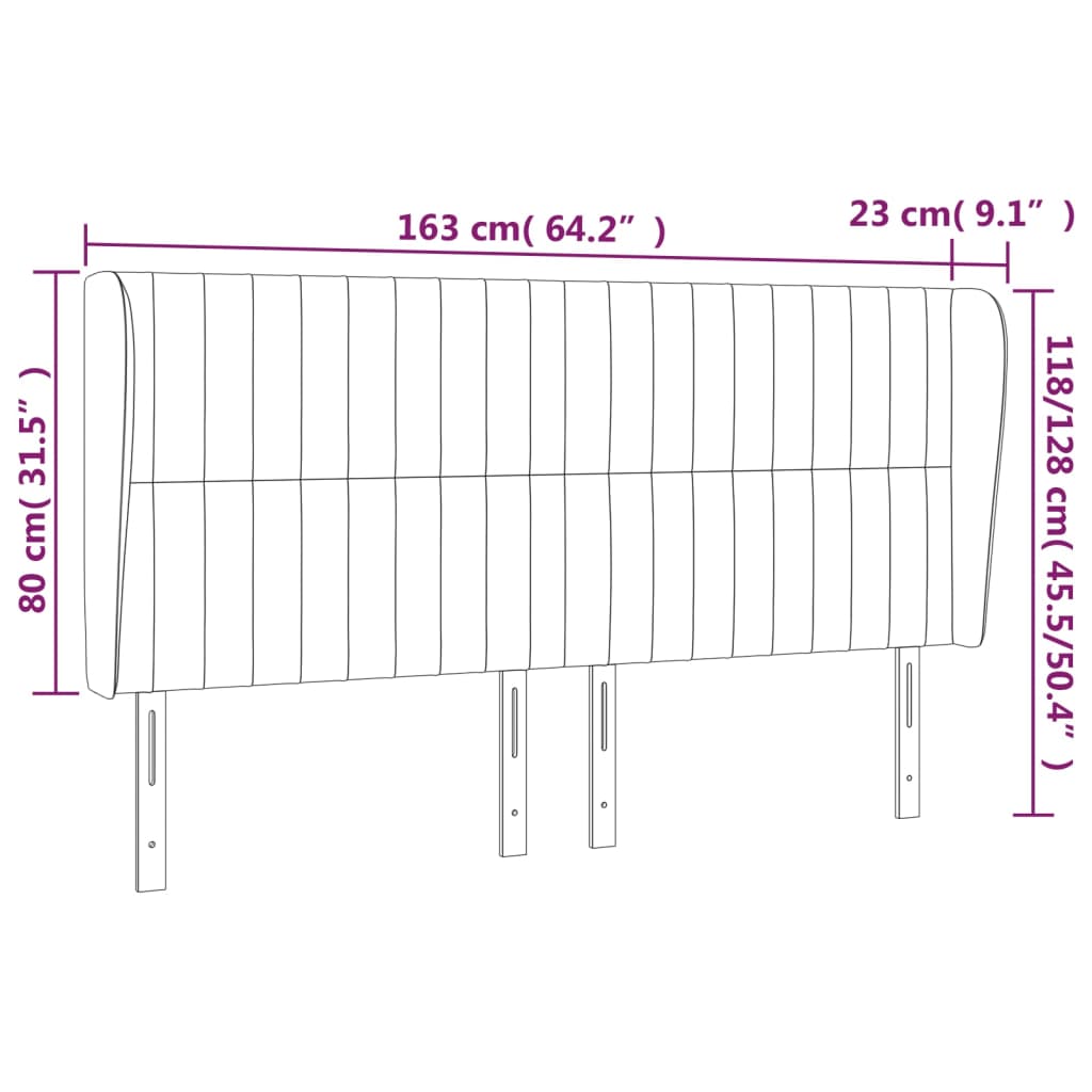 vidaXL Kopfteil mit Ohren Creme 163x23x118/128 cm Stoff