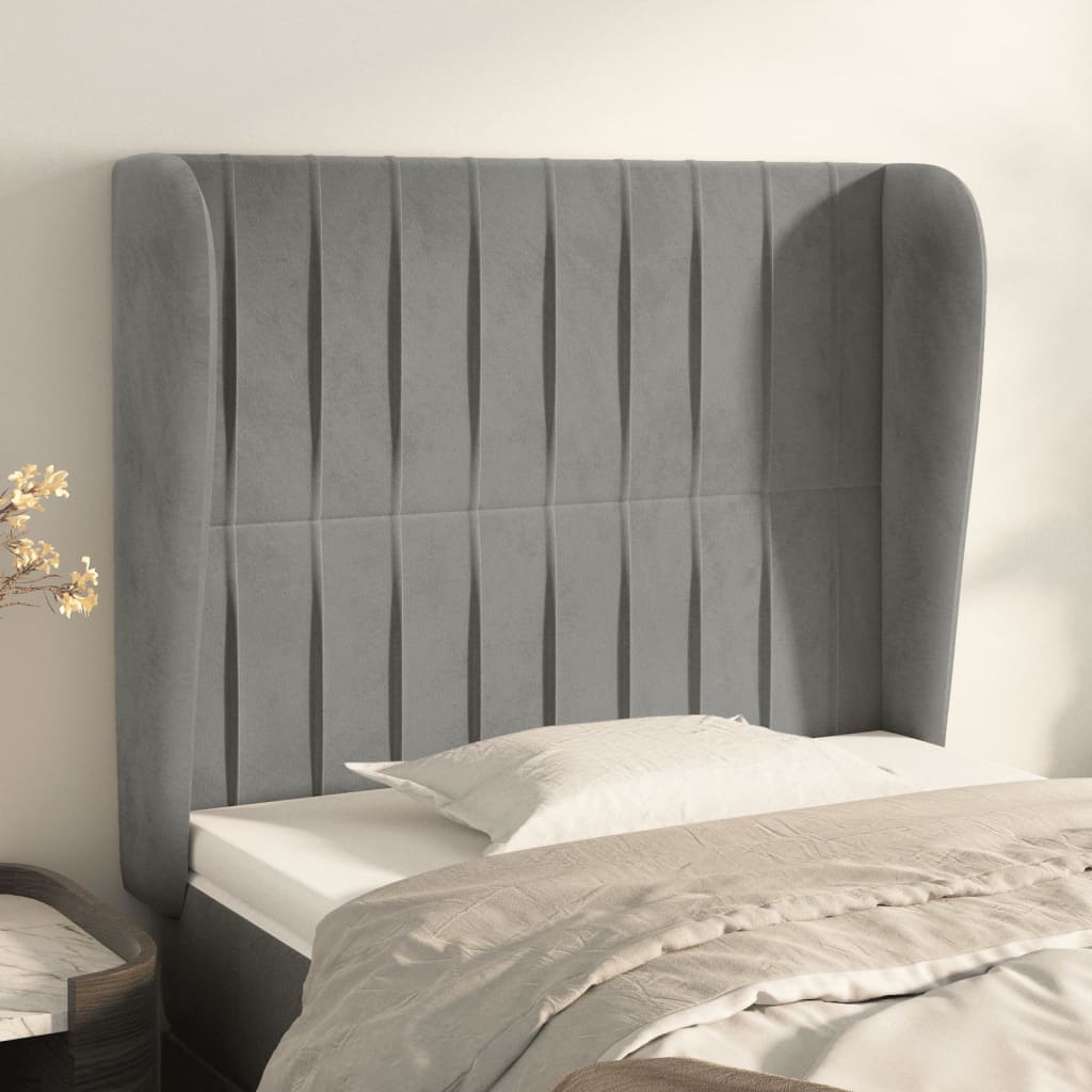 vidaXL Kopfteil mit Ohren Hellgrau 83x23x118/128 cm Samt