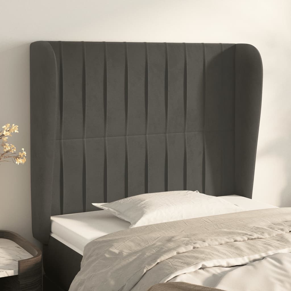 vidaXL Tête de lit à oreilles Gris foncé 93x23x118/128 cm Velours