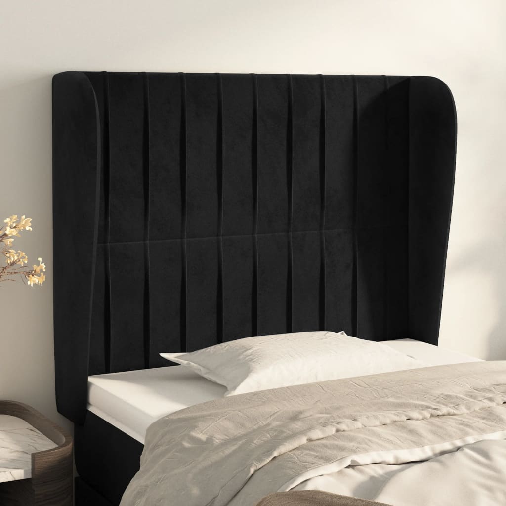 vidaXL Tête de lit à oreilles Noir 93x23x118/128 cm Velours