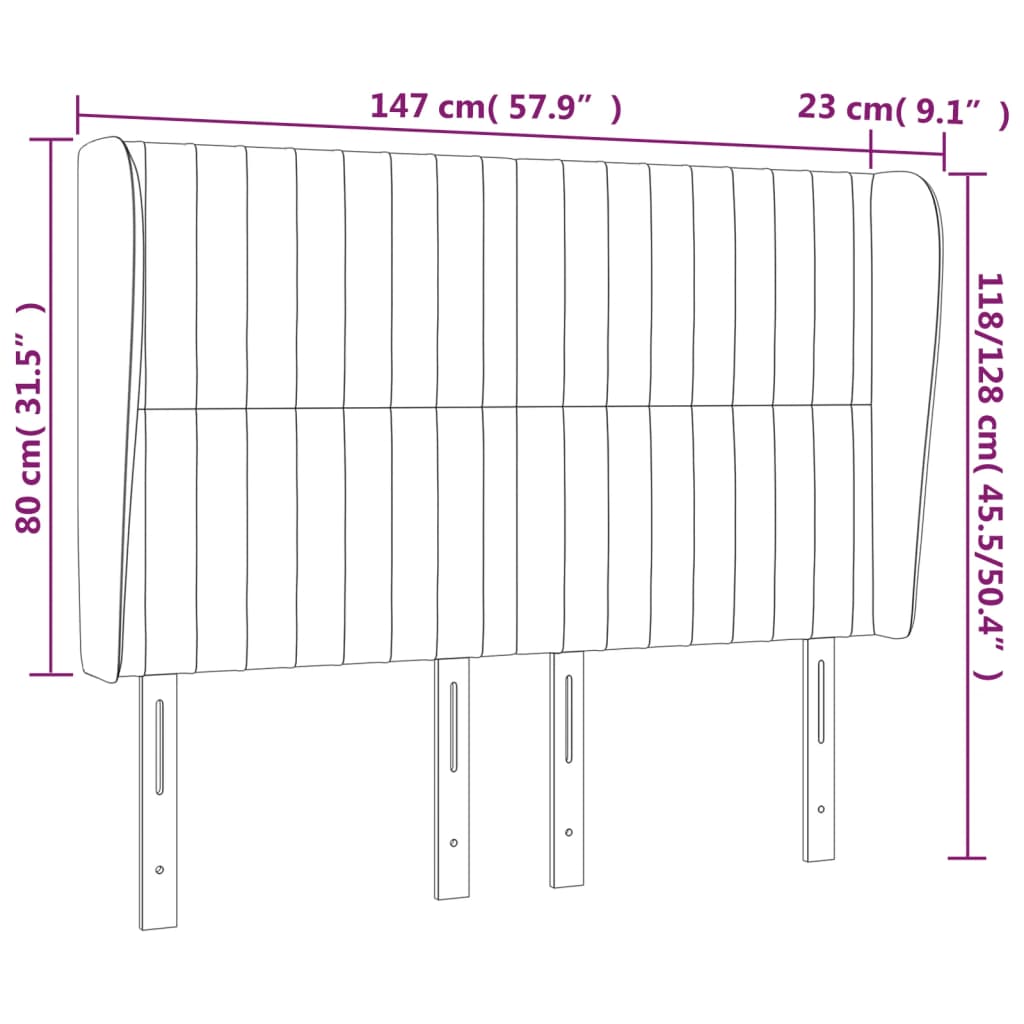 vidaXL Kopfteil mit Ohren Hellgrau 147x23x118/128 cm Samt