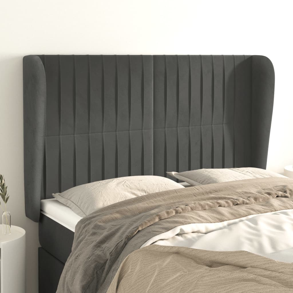 vidaXL Kopfteil mit Ohren Dunkelgrau 147x23x118/128 cm Samt