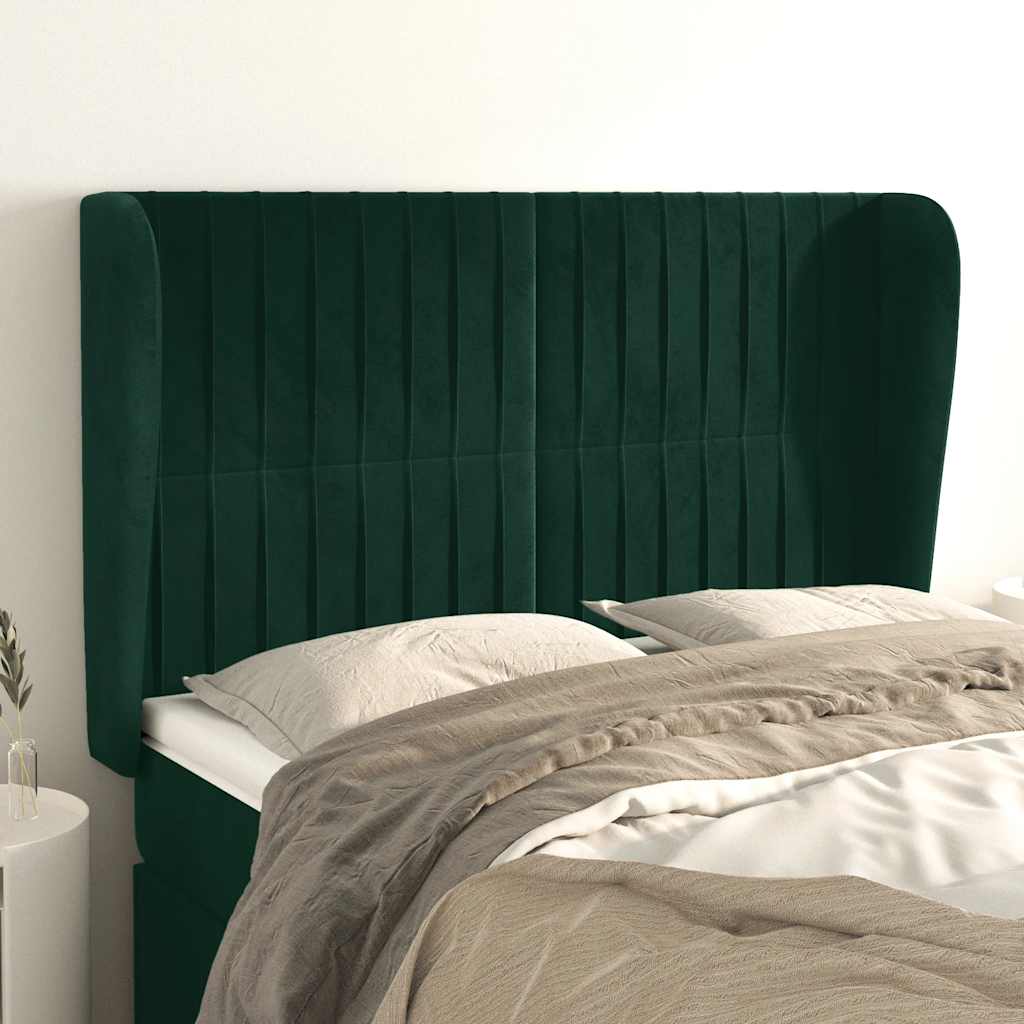 vidaXL Kopfteil mit Ohren Dunkelgrün 147x23x118/128 cm Samt