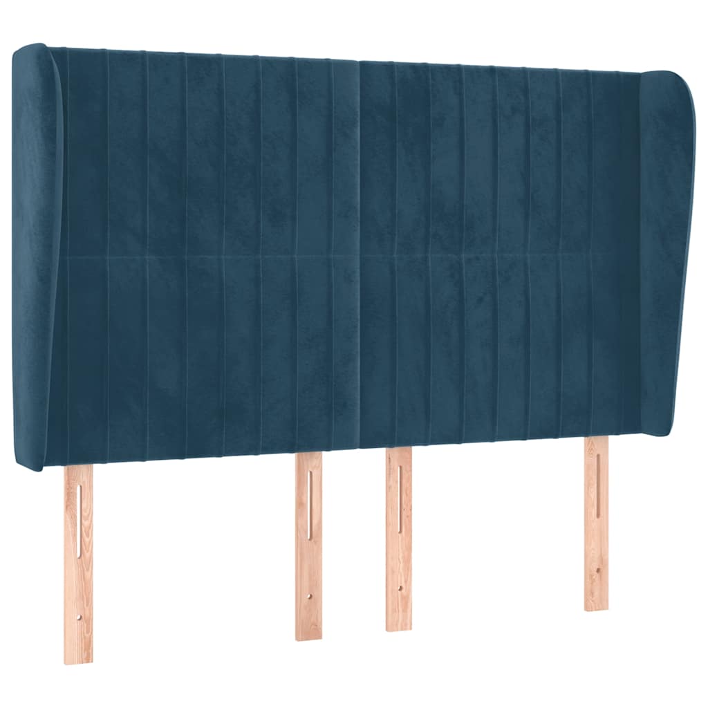vidaXL Kopfteil mit Ohren Dunkelblau 147x23x118/128 cm Samt