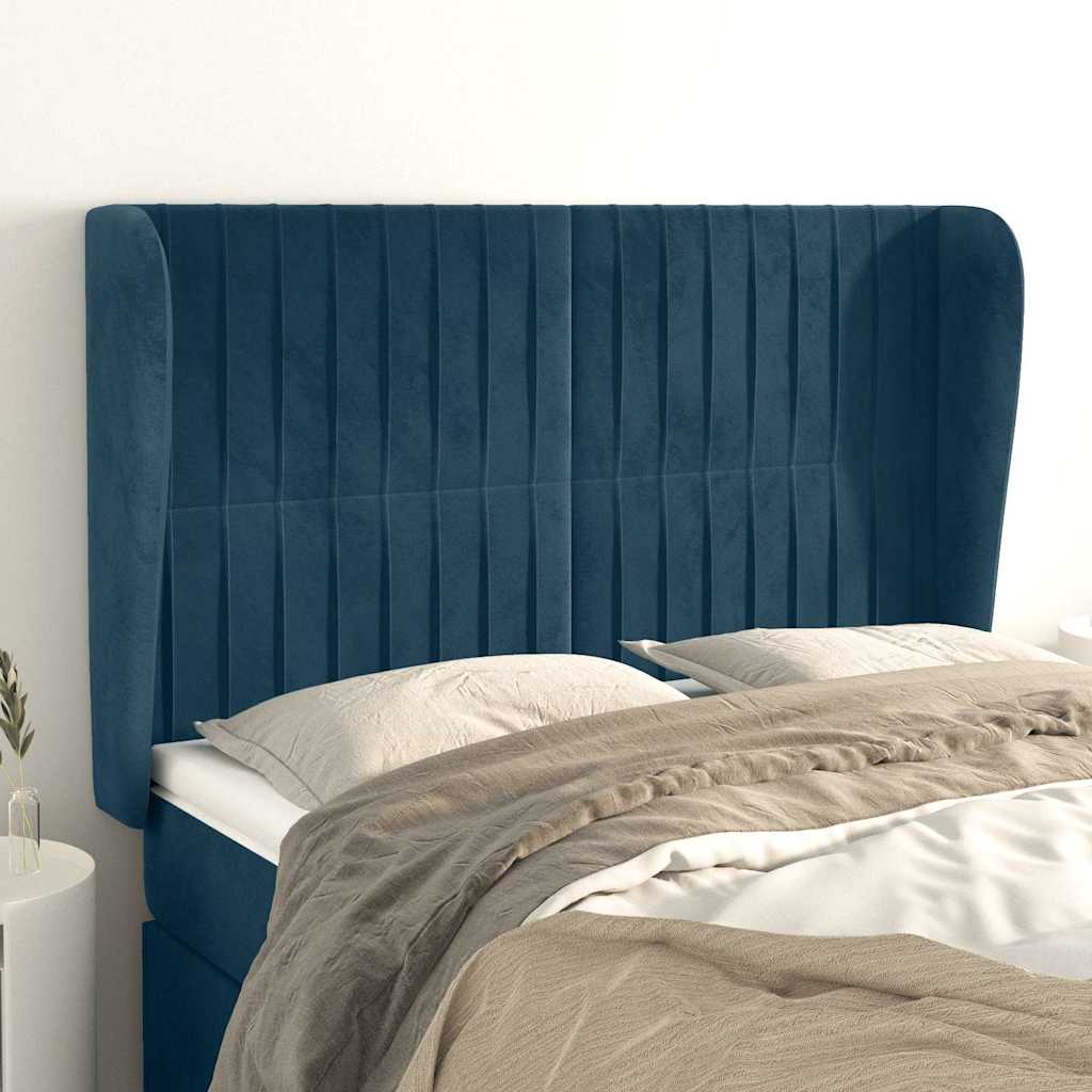 vidaXL Kopfteil mit Ohren Dunkelblau 147x23x118/128 cm Samt