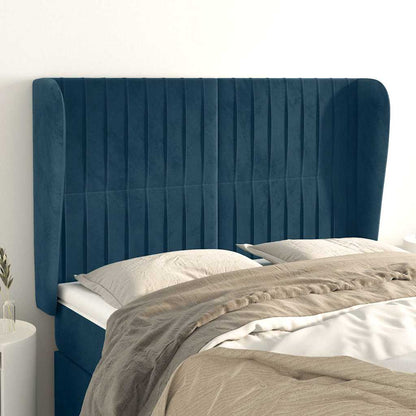 vidaXL Kopfteil mit Ohren Dunkelblau 147x23x118/128 cm Samt