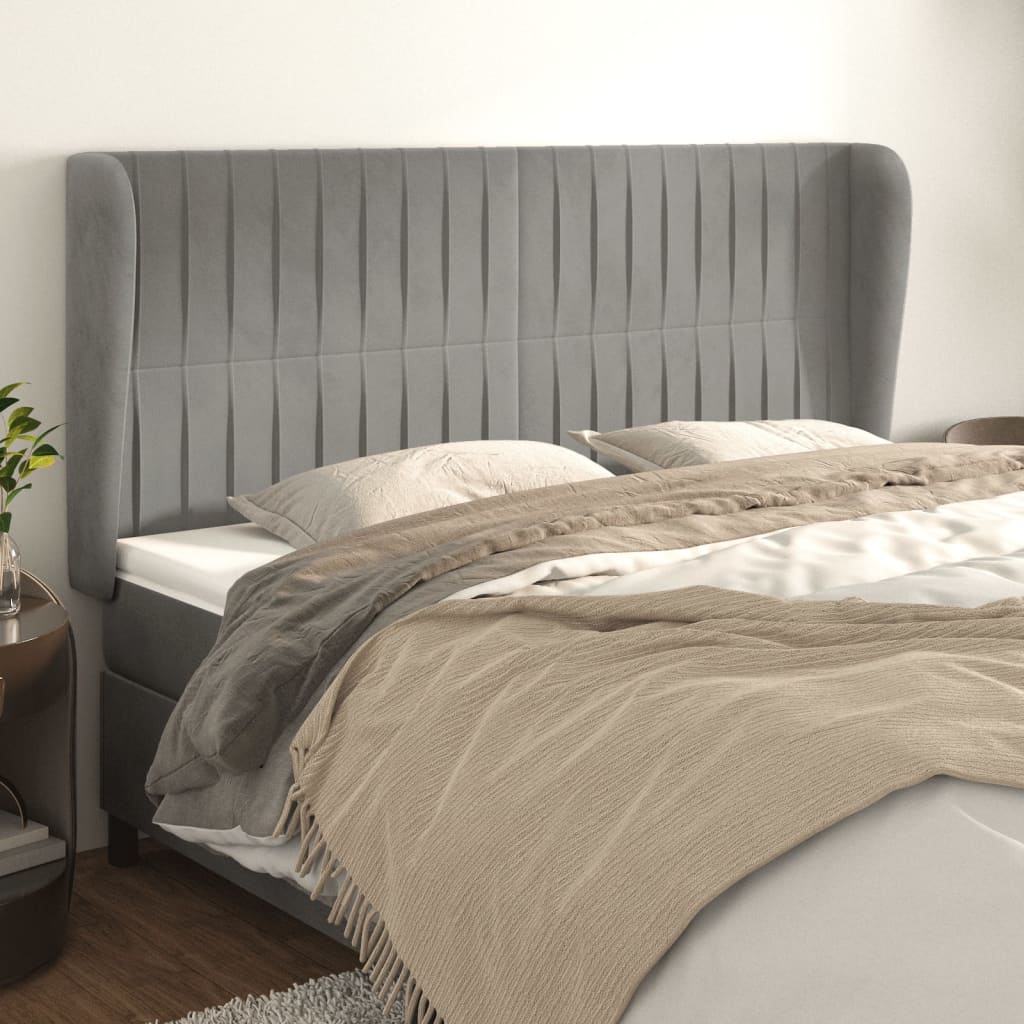 vidaXL Kopfteil mit Ohren Hellgrau 183x23x118/128 cm Samt