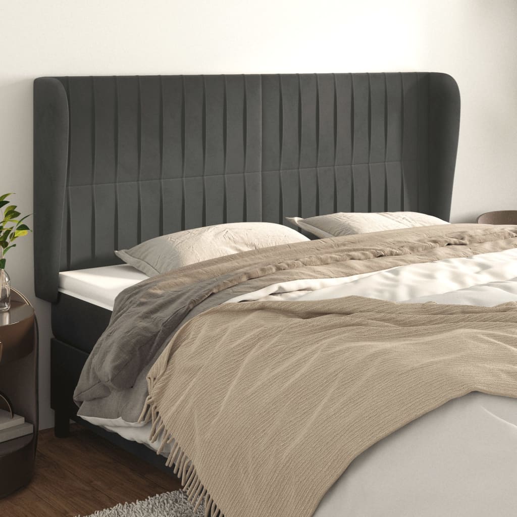 vidaXL Kopfteil mit Ohren Dunkelgrau 183x23x118/128 cm Samt