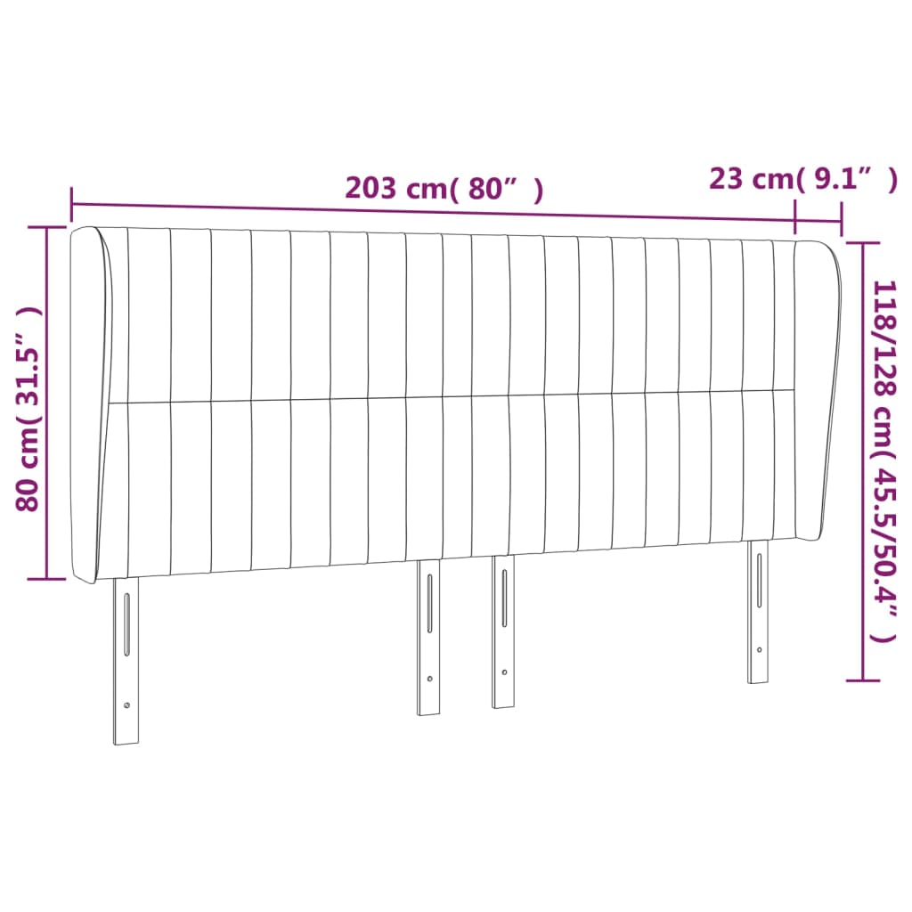 vidaXL Kopfteil mit Ohren Dunkelgrau 203x23x118/128 cm Samt
