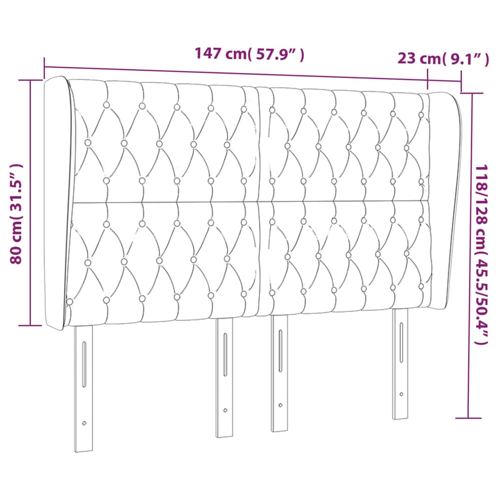 vidaXL Kopfteil mit Ohren Hellgrau 147x23x118/128 cm Stoff