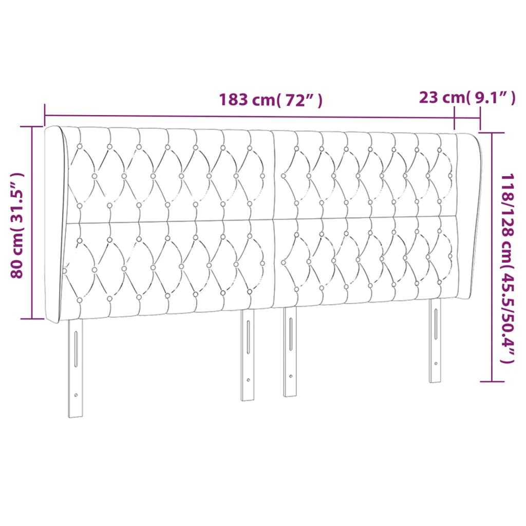 vidaXL Kopfteil mit Ohren Creme 183x23x118/128 cm Stoff