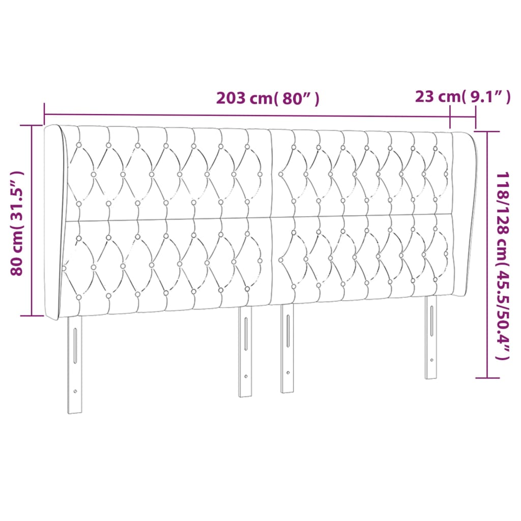 vidaXL Kopfteil mit Ohren Dunkelgrau 203x23x118/128 cm Stoff