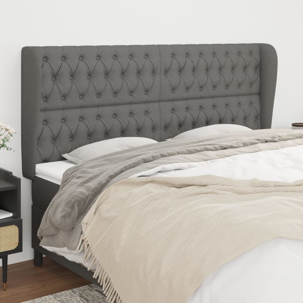 vidaXL Kopfteil mit Ohren Dunkelgrau 203x23x118/128 cm Stoff