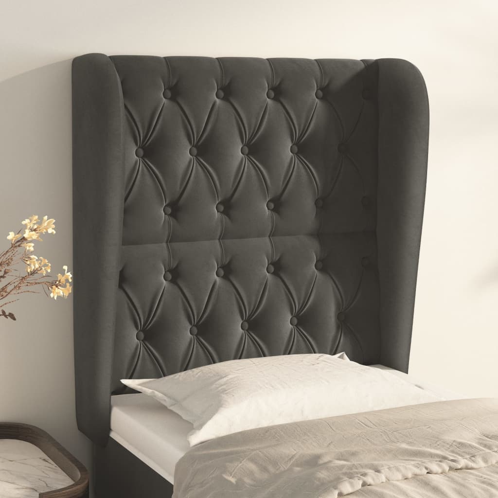 vidaXL Kopfteil mit Ohren Dunkelgrau 83x23x118/128 cm Samt