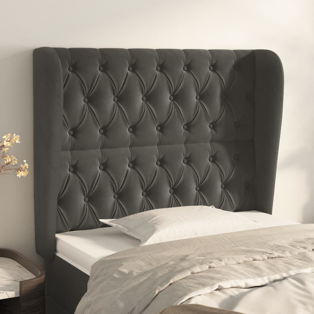 vidaXL Kopfteil mit Ohren Dunkelgrau 103x23x118/128 cm Samt