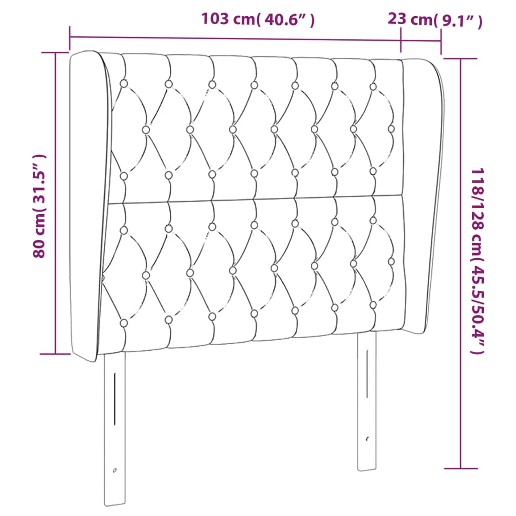 vidaXL Kopfteil mit Ohren Schwarz 103x23x118/128 cm Samt