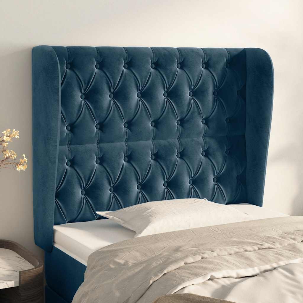vidaXL Kopfteil mit Ohren Dunkelblau 103x23x118/128 cm Samt