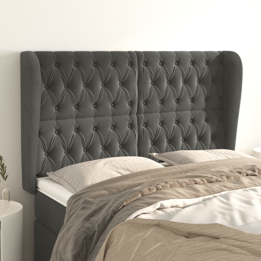 vidaXL Kopfteil mit Ohren Dunkelgrau 147x23x118/128 cm Samt