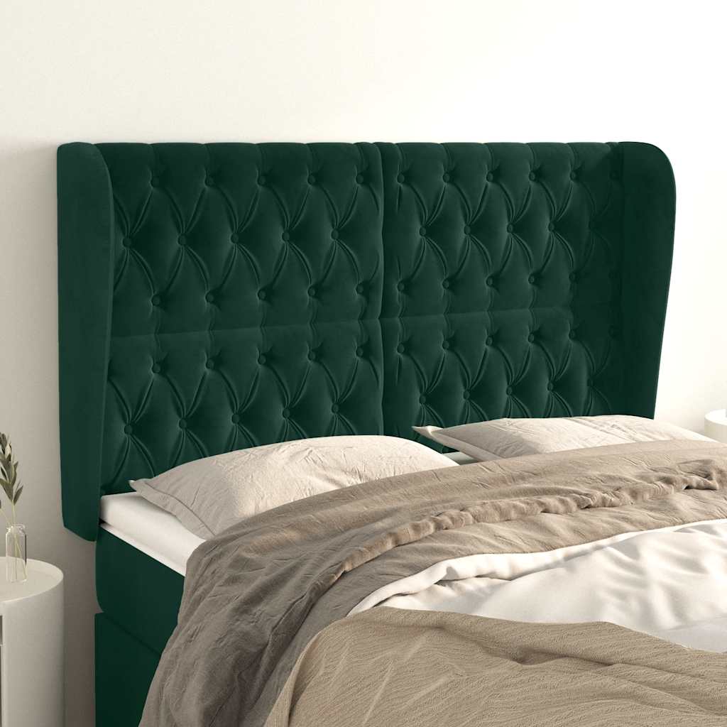 vidaXL Kopfteil mit Ohren Dunkelgrün 147x23x118/128 cm Samt