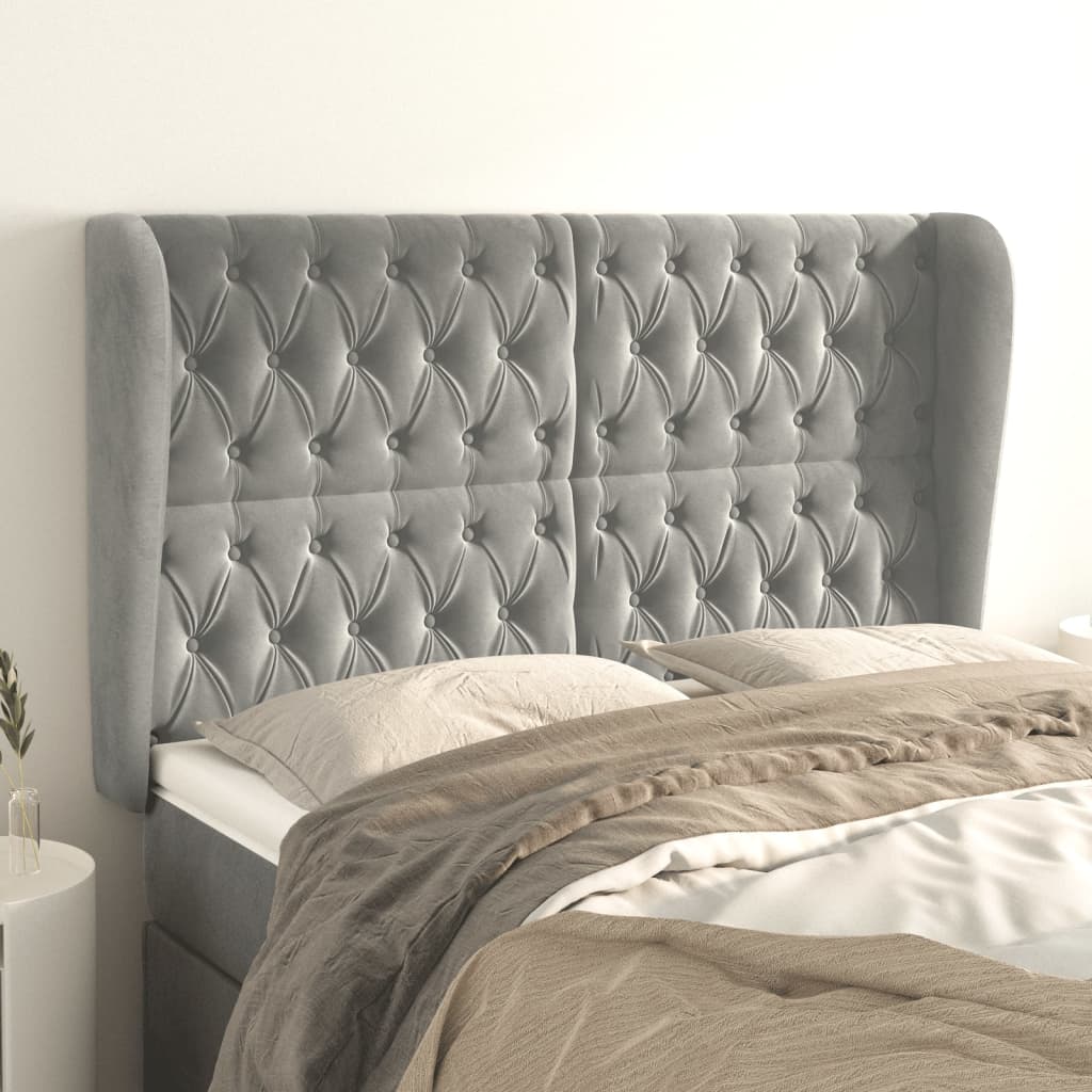 vidaXL Kopfteil mit Ohren Hellgrau 163x23x118/128 cm Samt