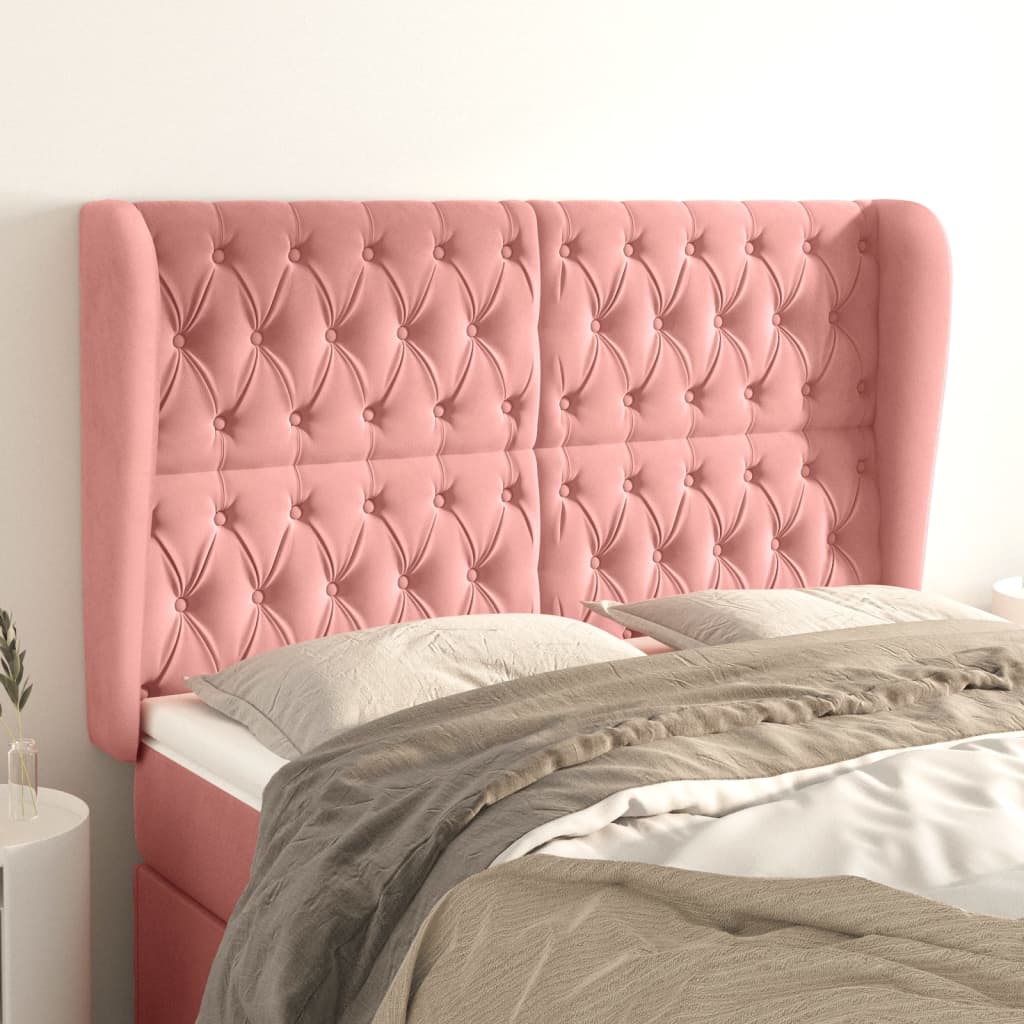 vidaXL Kopfteil mit Ohren Rosa 163x23x118/128 cm Samt