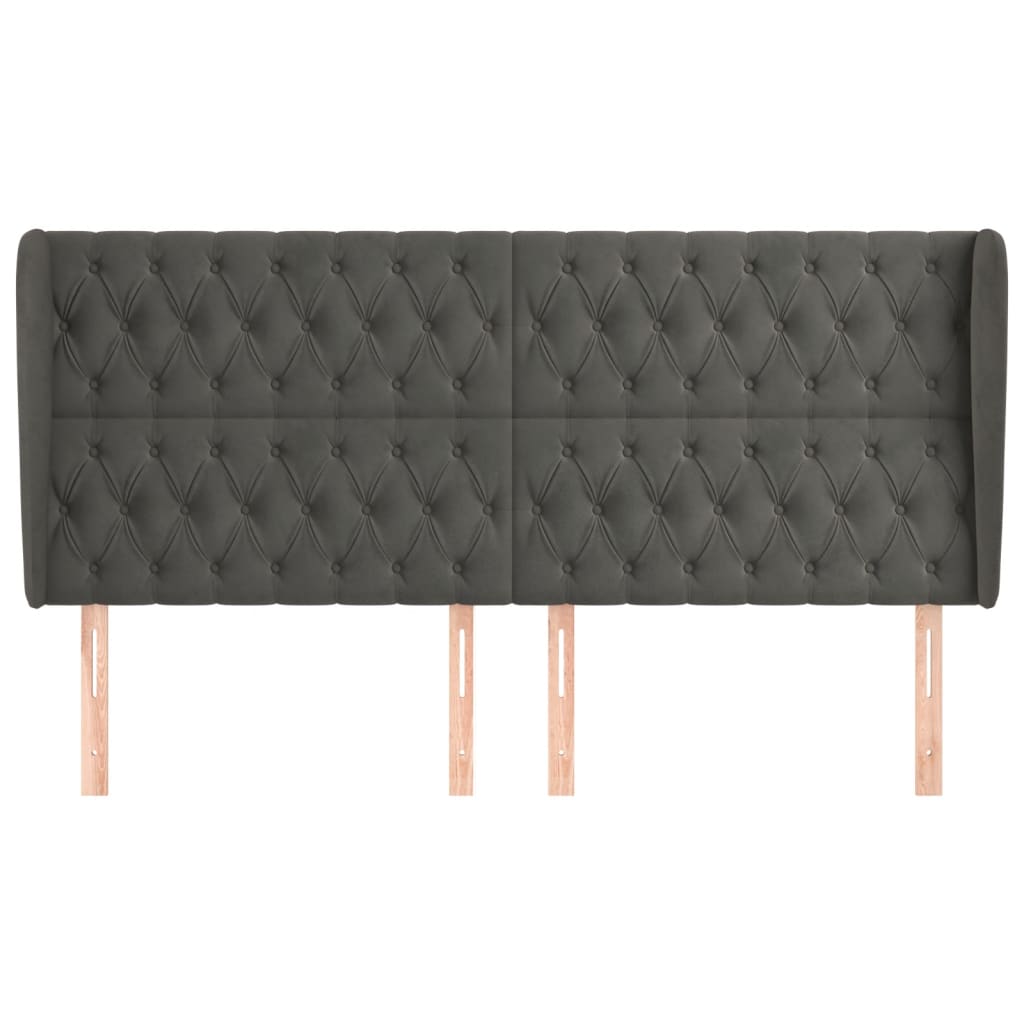 vidaXL Kopfteil mit Ohren Dunkelgrau 183x23x118/128 cm Samt