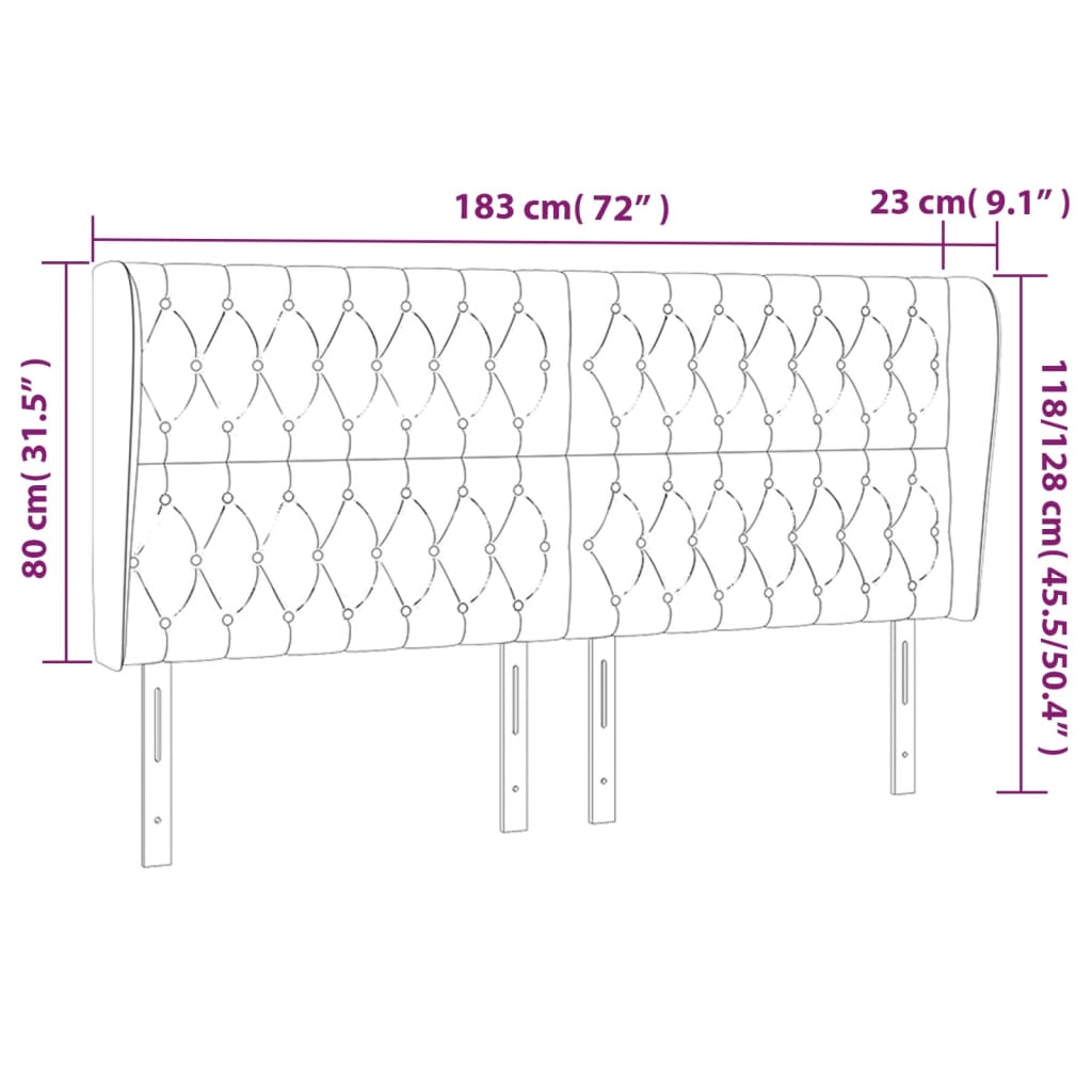 vidaXL Kopfteil mit Ohren Dunkelgrau 183x23x118/128 cm Samt