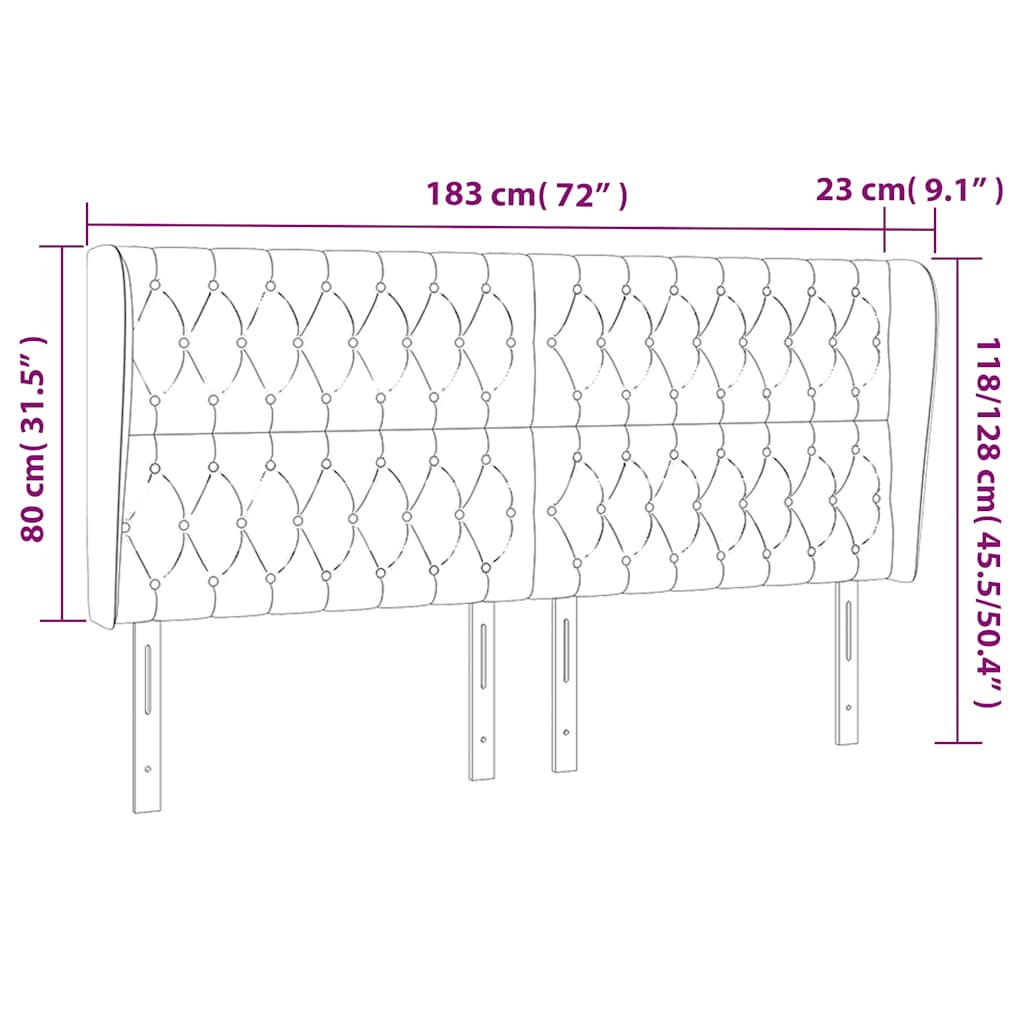vidaXL Kopfteil mit Ohren Dunkelblau 183x23x118/128 cm Samt