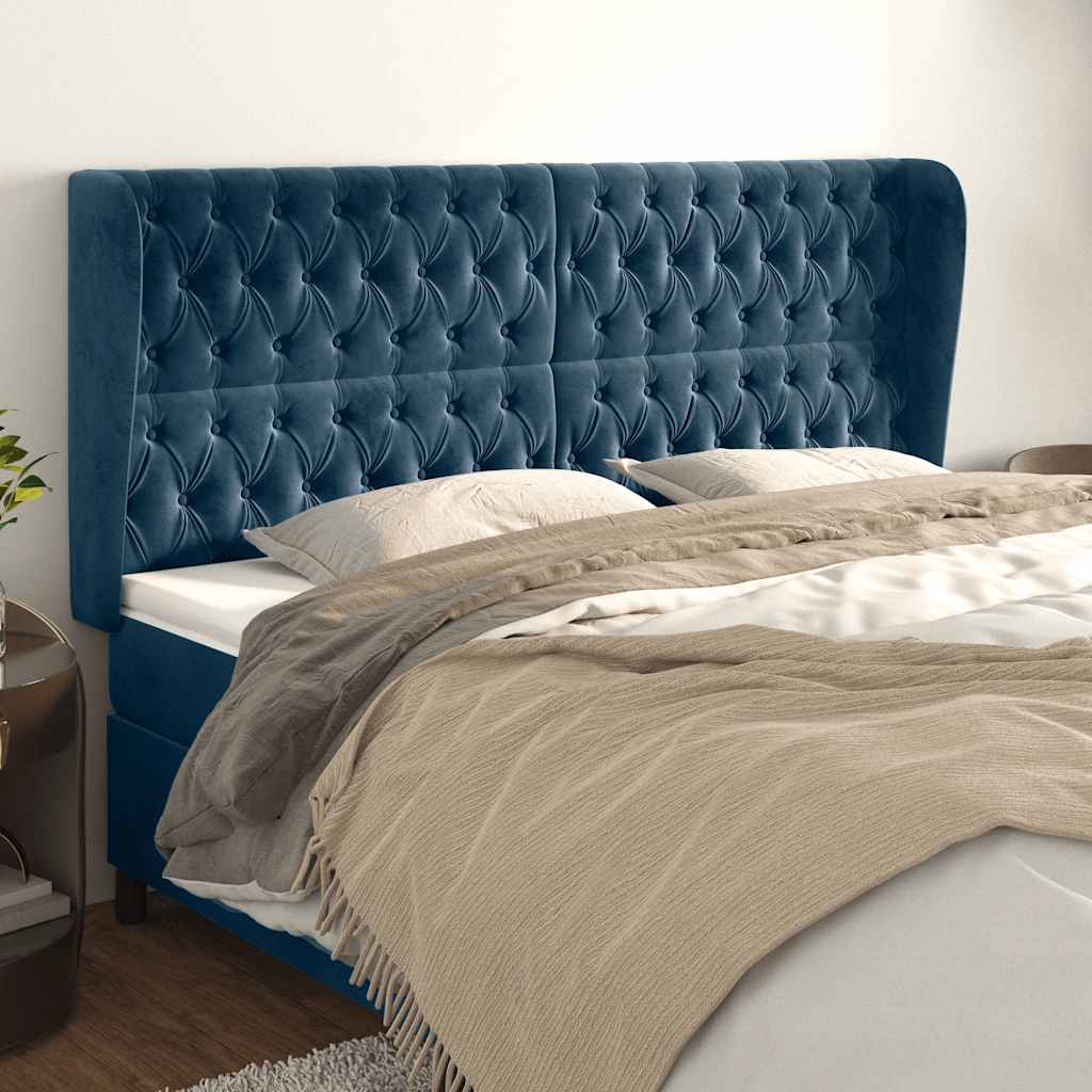 vidaXL Kopfteil mit Ohren Dunkelblau 183x23x118/128 cm Samt