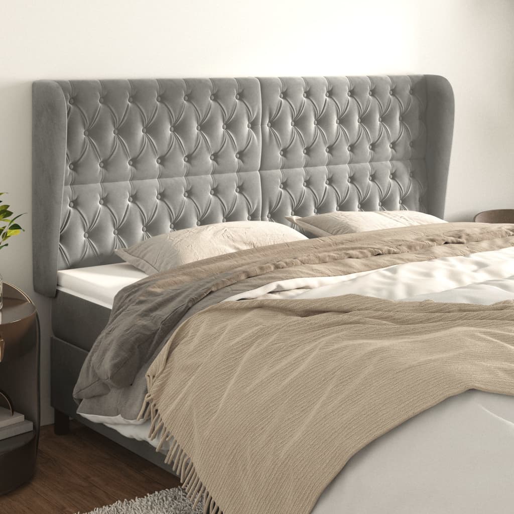 vidaXL Kopfteil mit Ohren Hellgrau 203x23x118/128 cm Samt