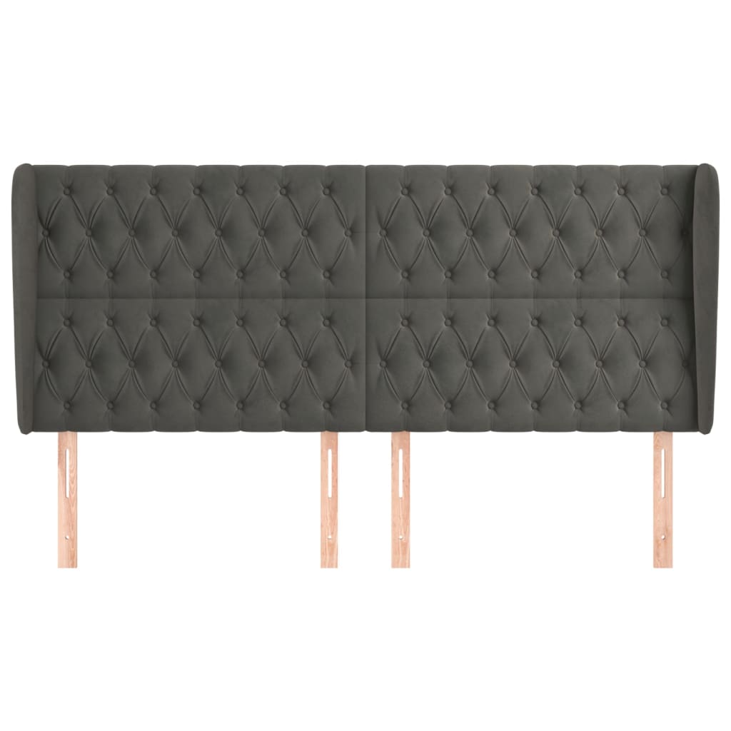 vidaXL Kopfteil mit Ohren Dunkelgrau 203x23x118/128 cm Samt