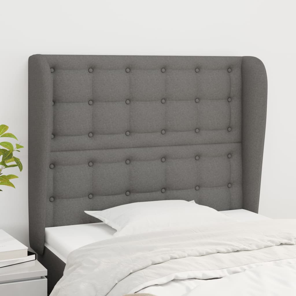 vidaXL Kopfteil mit Ohren Dunkelgrau 93x23x118/128 cm Stoff