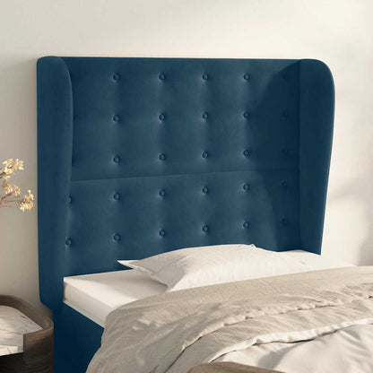 vidaXL Kopfteil mit Ohren Dunkelblau 93x23x118/128 cm Samt
