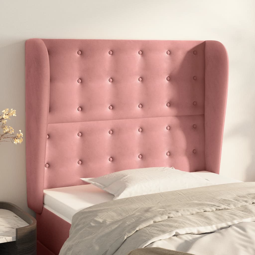 vidaXL Kopfteil mit Ohren Rosa 93x23x118/128 cm Samt
