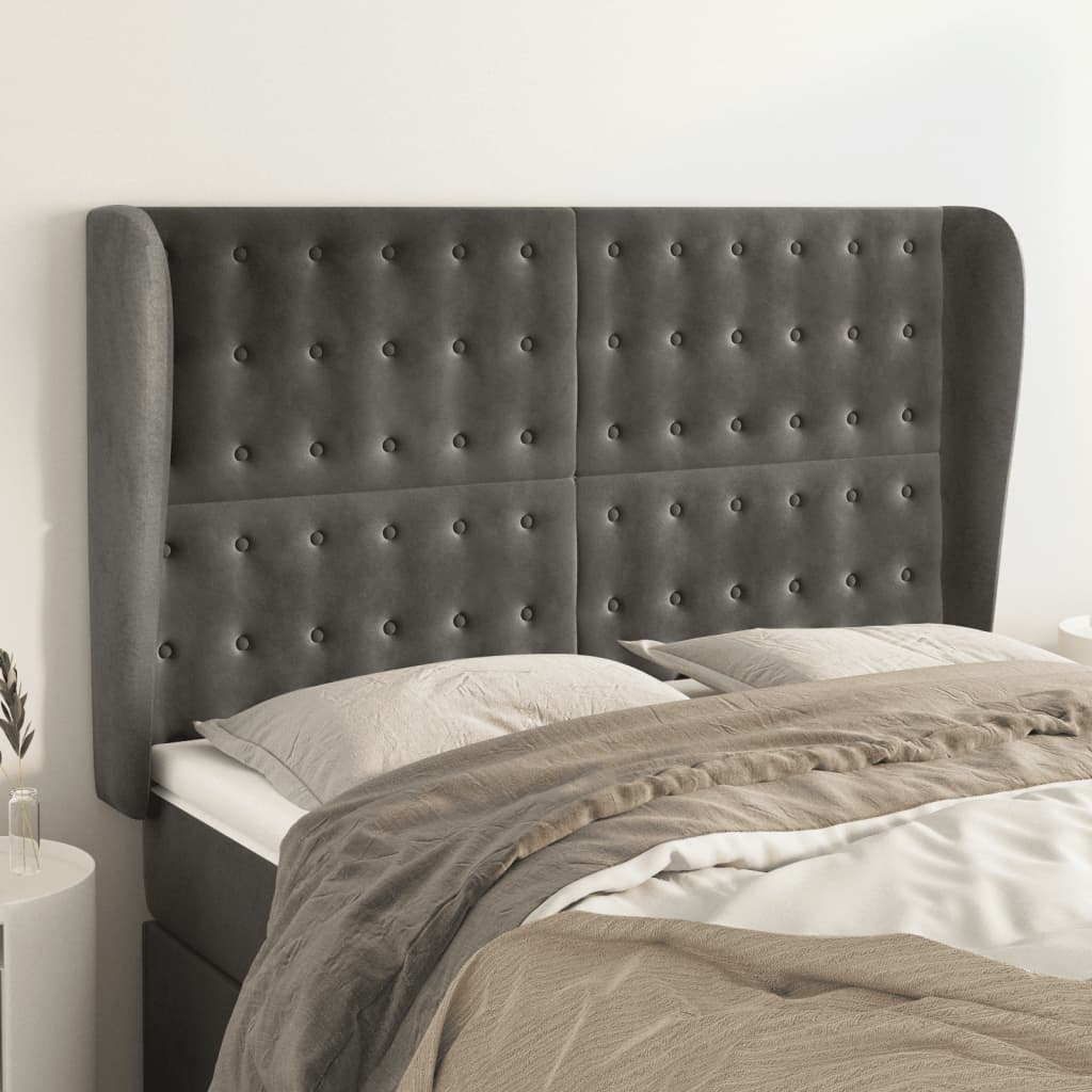 vidaXL Kopfteil mit Ohren Dunkelgrau 147x23x118/128 cm Samt