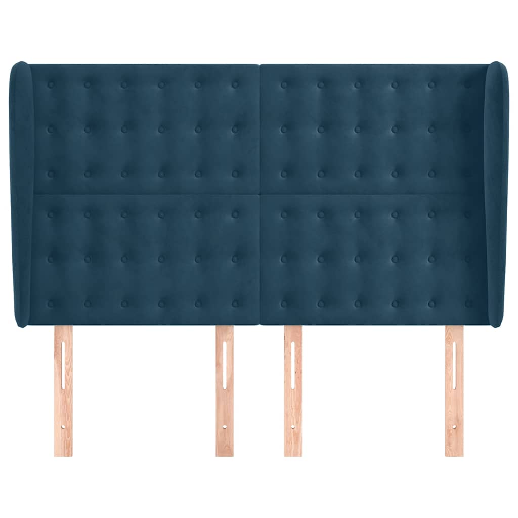 vidaXL Kopfteil mit Ohren Dunkelblau 147x23x118/128 cm Samt