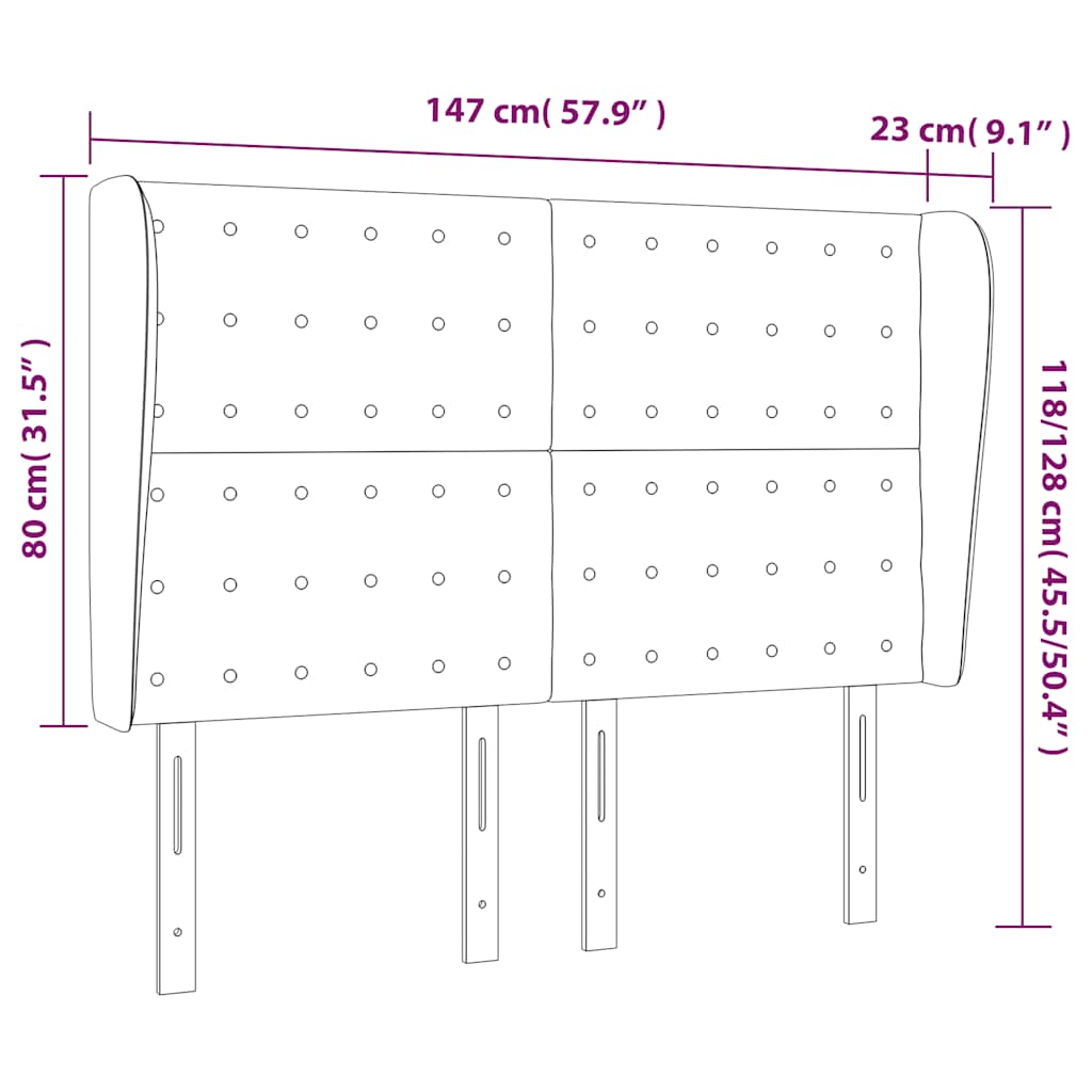 vidaXL Kopfteil mit Ohren Dunkelblau 147x23x118/128 cm Samt
