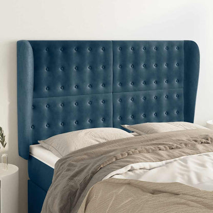 vidaXL Kopfteil mit Ohren Dunkelblau 147x23x118/128 cm Samt