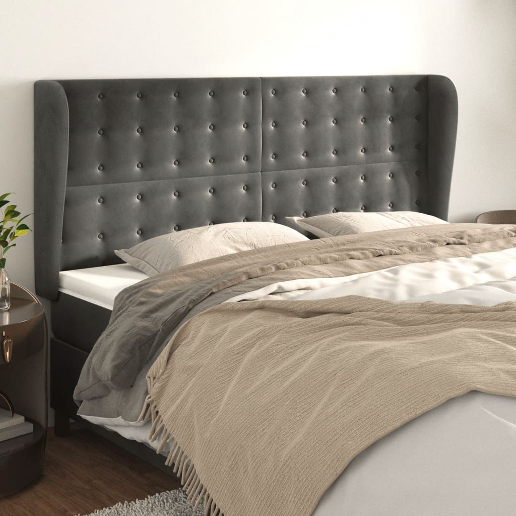 vidaXL Kopfteil mit Ohren Dunkelgrau 163x23x118/128 cm Samt