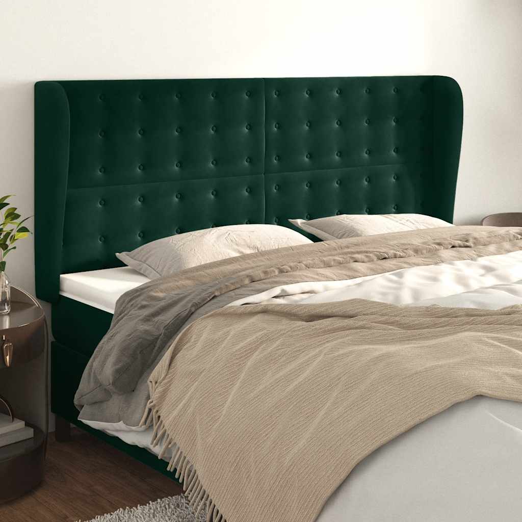 vidaXL Kopfteil mit Ohren Dunkelgrün 163x23x118/128 cm Samt