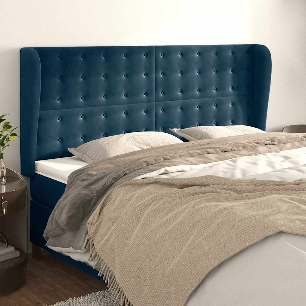 vidaXL Kopfteil mit Ohren Dunkelblau 163x23x118/128 cm Samt