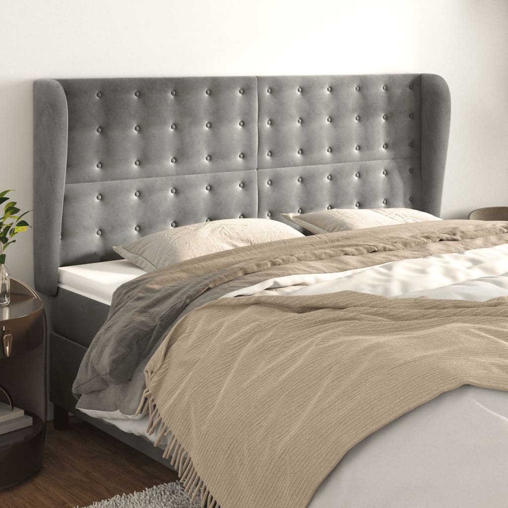 vidaXL Kopfteil mit Ohren Hellgrau 183x23x118/128 cm Samt
